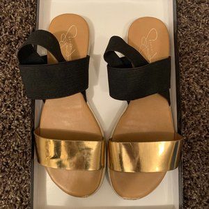 Jessica Simpson Black Gold Tan Sandals